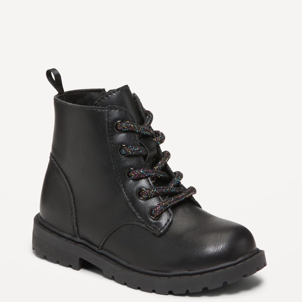 Toddler Girl’s Old Navy Faux-Leather Side-Zip Combo Boots Black size 9